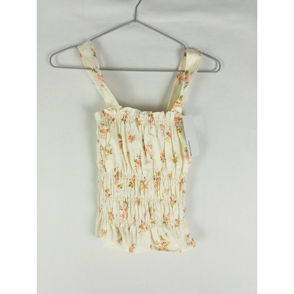 Reformation Smocked Floral Tank Top Womens S Cream Cottagecore Coquette NWT